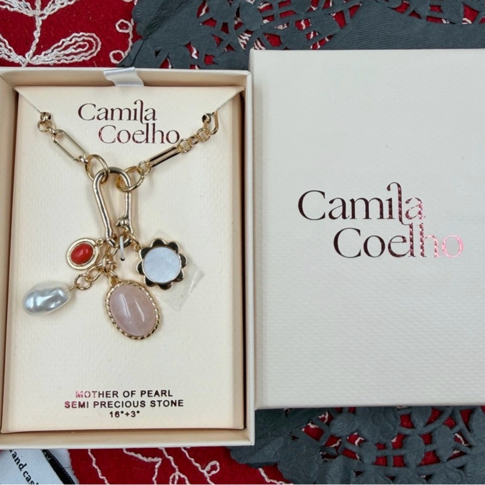 Camila Coelho Mother of Pearl Semi-Precious Charm Necklace NIB